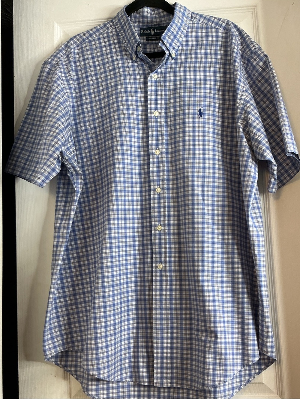 Ralph Lauren Light Blue and White Gingham Short-Sleeve Button-Down Shirt